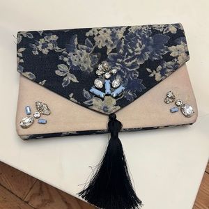 Beige blue clutch